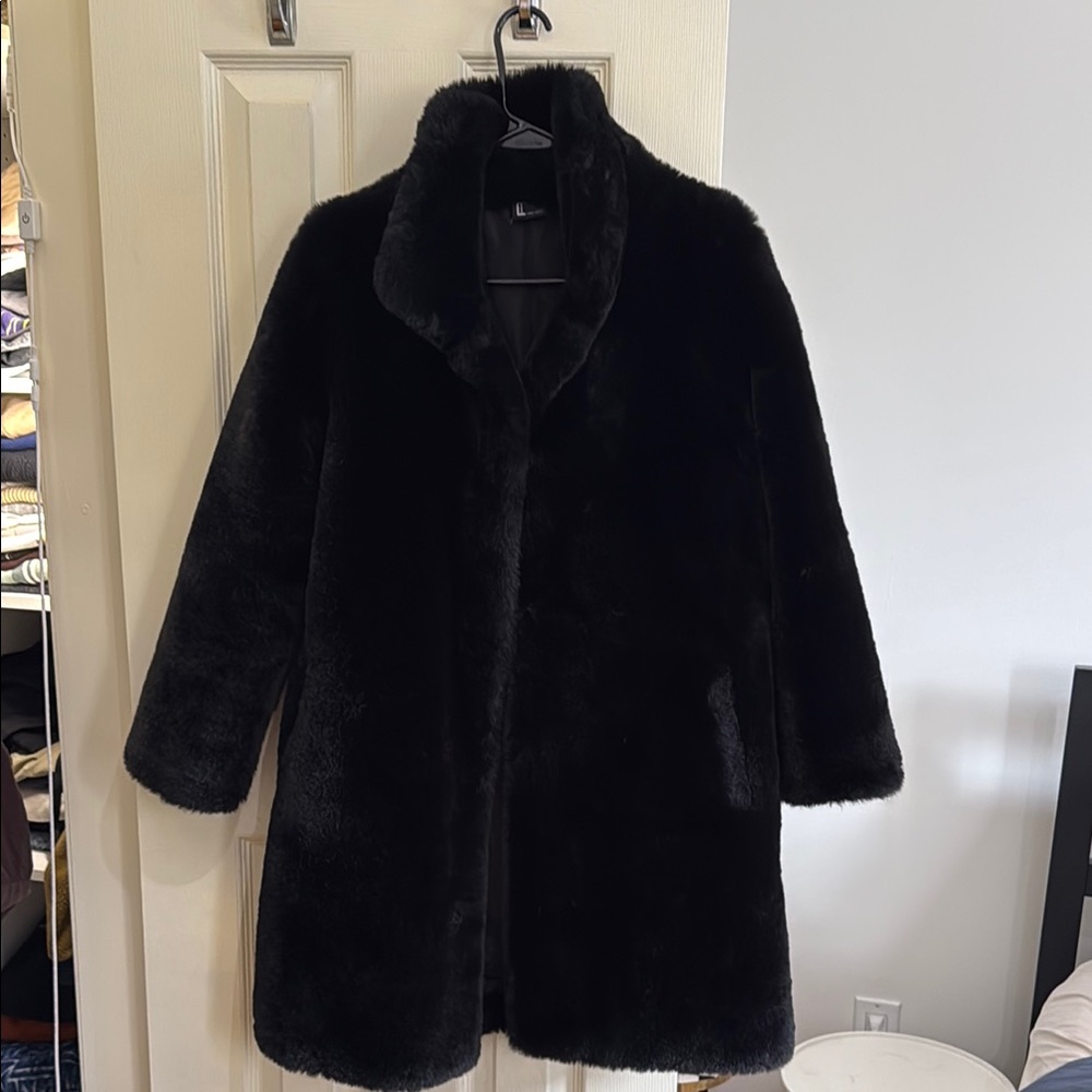 Elegant Black Faux Fur Coat